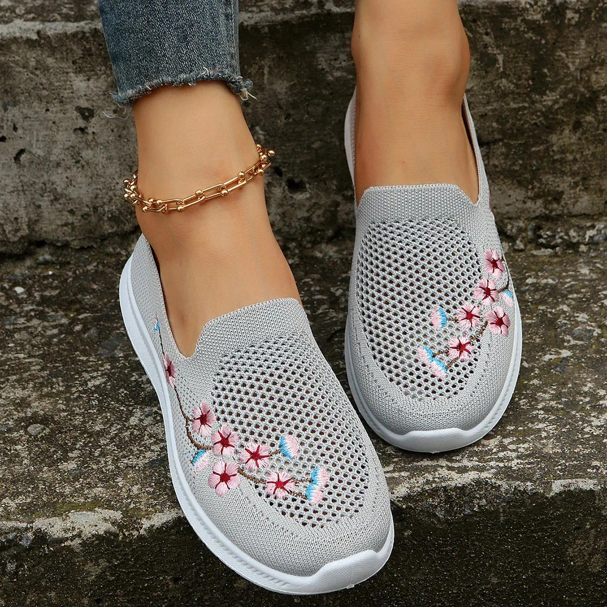 AMOZAE- -  Knitted Embroidered Flats