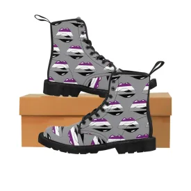 Asexual Flag Kisses LGBTQ Grey Canvas Boots Unisex Size