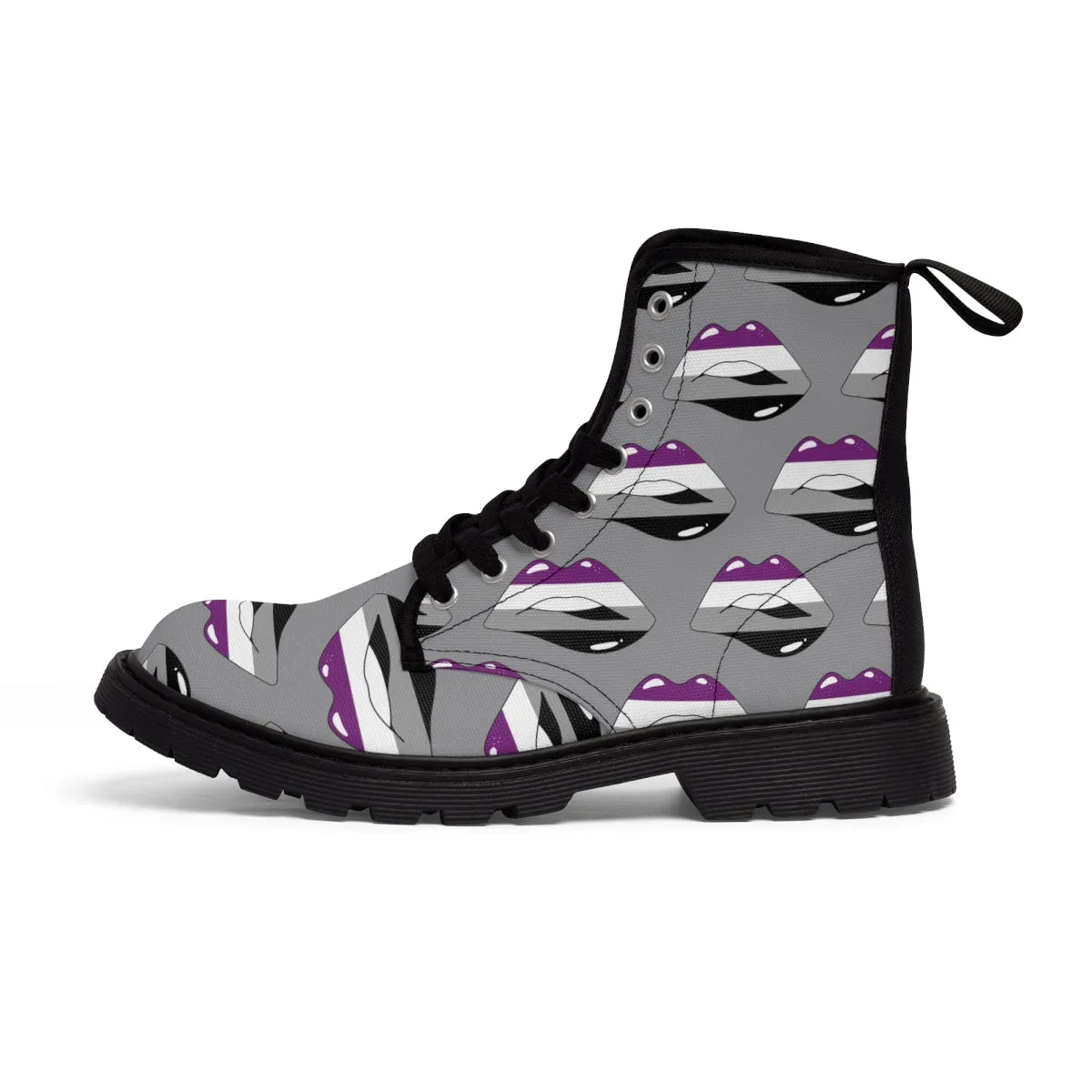 Asexual Flag Kisses LGBTQ Grey Canvas Boots Unisex Size