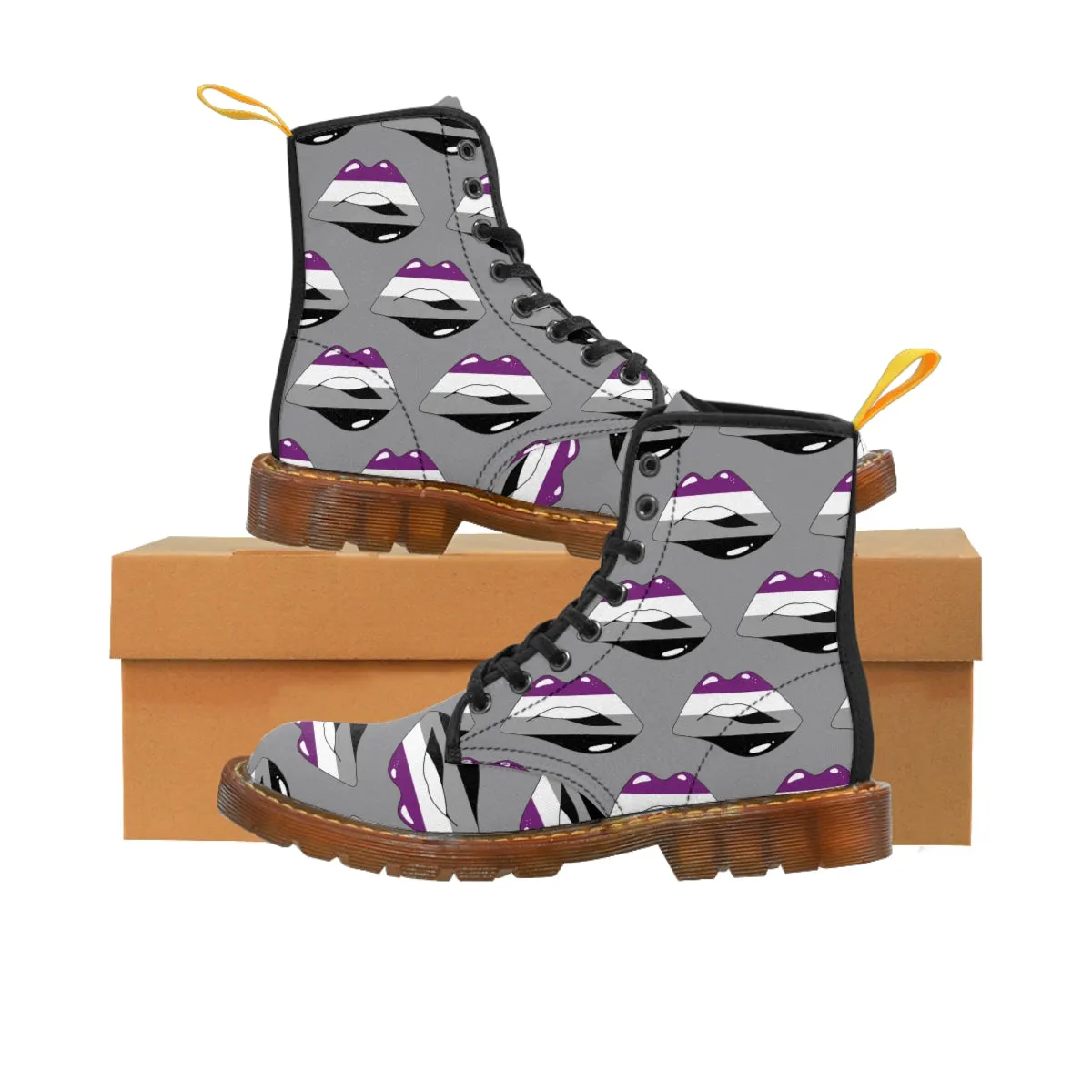 Asexual Flag Kisses LGBTQ Grey Canvas Boots Unisex Size