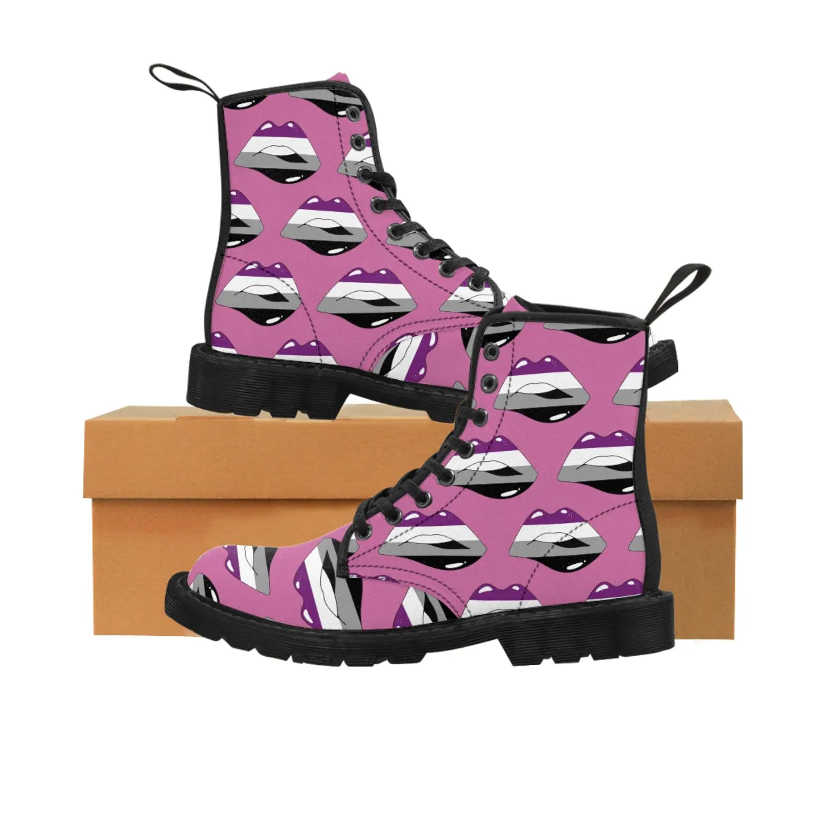 Asexual Flag Kisses LGBTQ Pink Canvas Boots Unisex Size