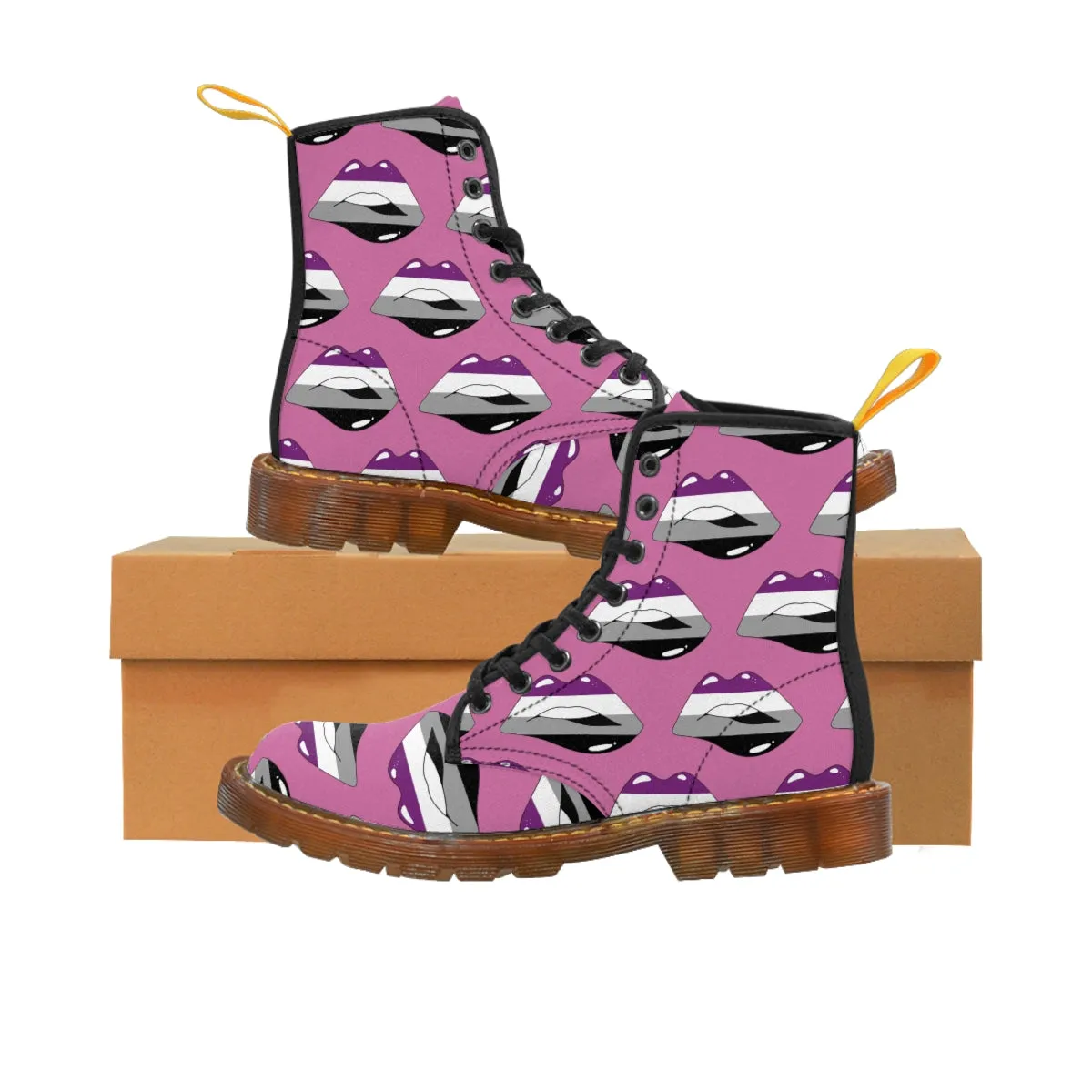 Asexual Flag Kisses LGBTQ Pink Canvas Boots Unisex Size