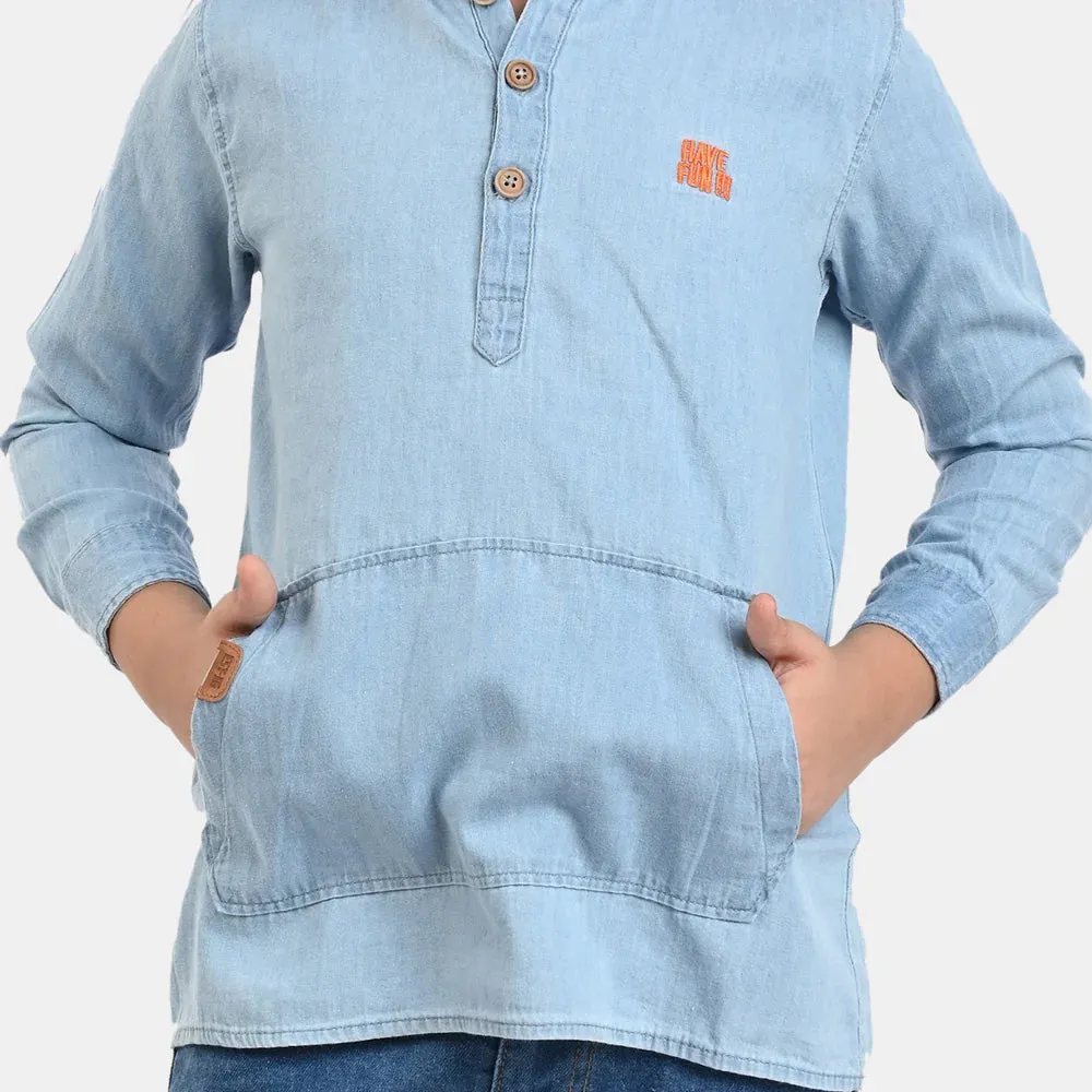 Boys Denim Hooded Shirt Have Fun - Blue