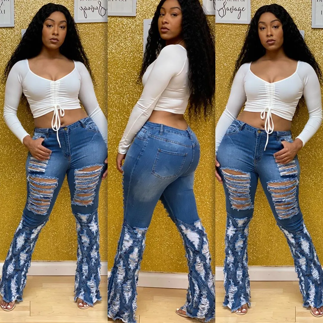 Curvy Chic High-Waisted Bell-Bottom Jeans