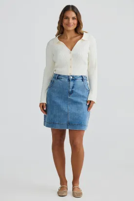 Denim A-Line Short Skirt - Blue Denim