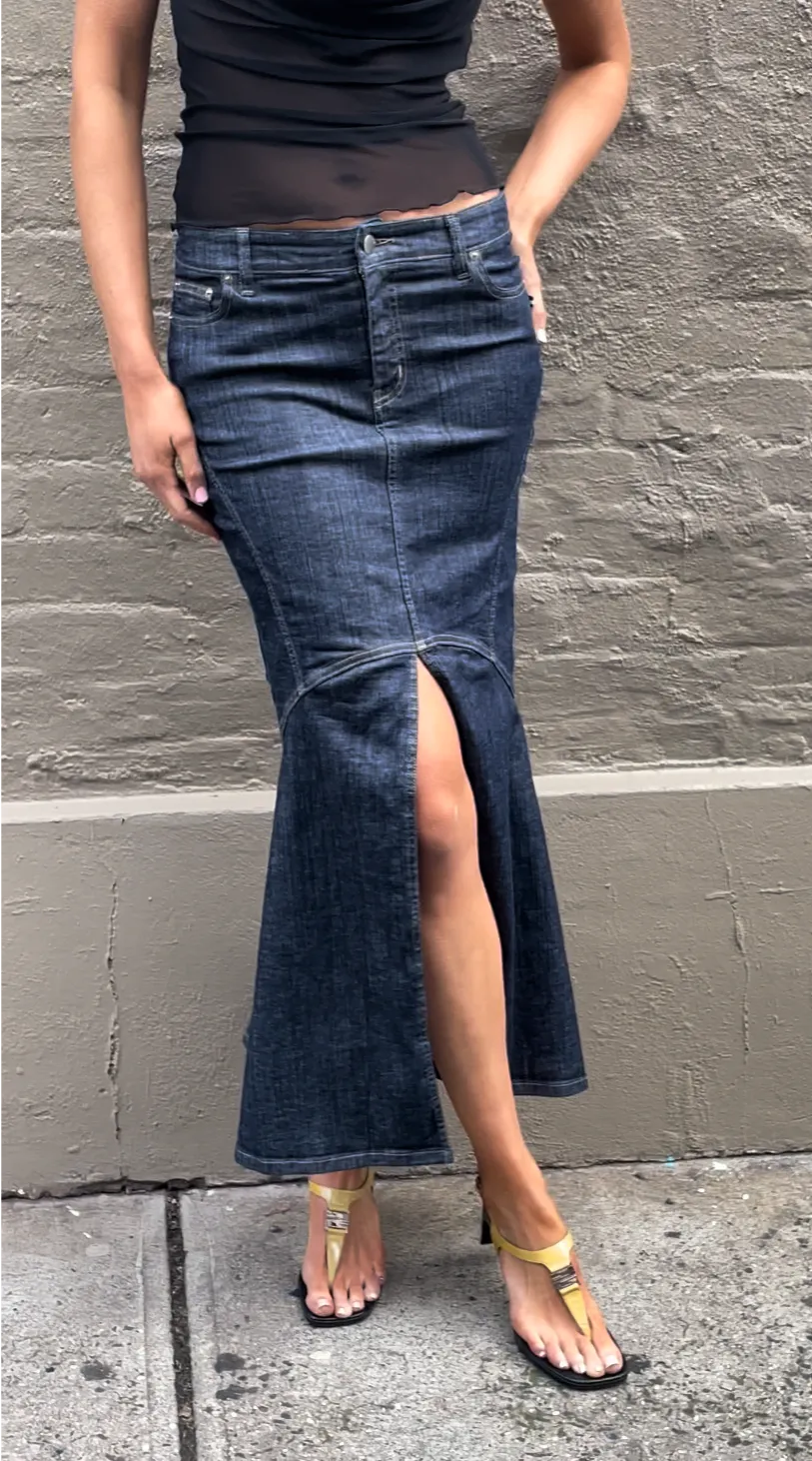 Denim Swish Maxi Skirt. Raw Denim