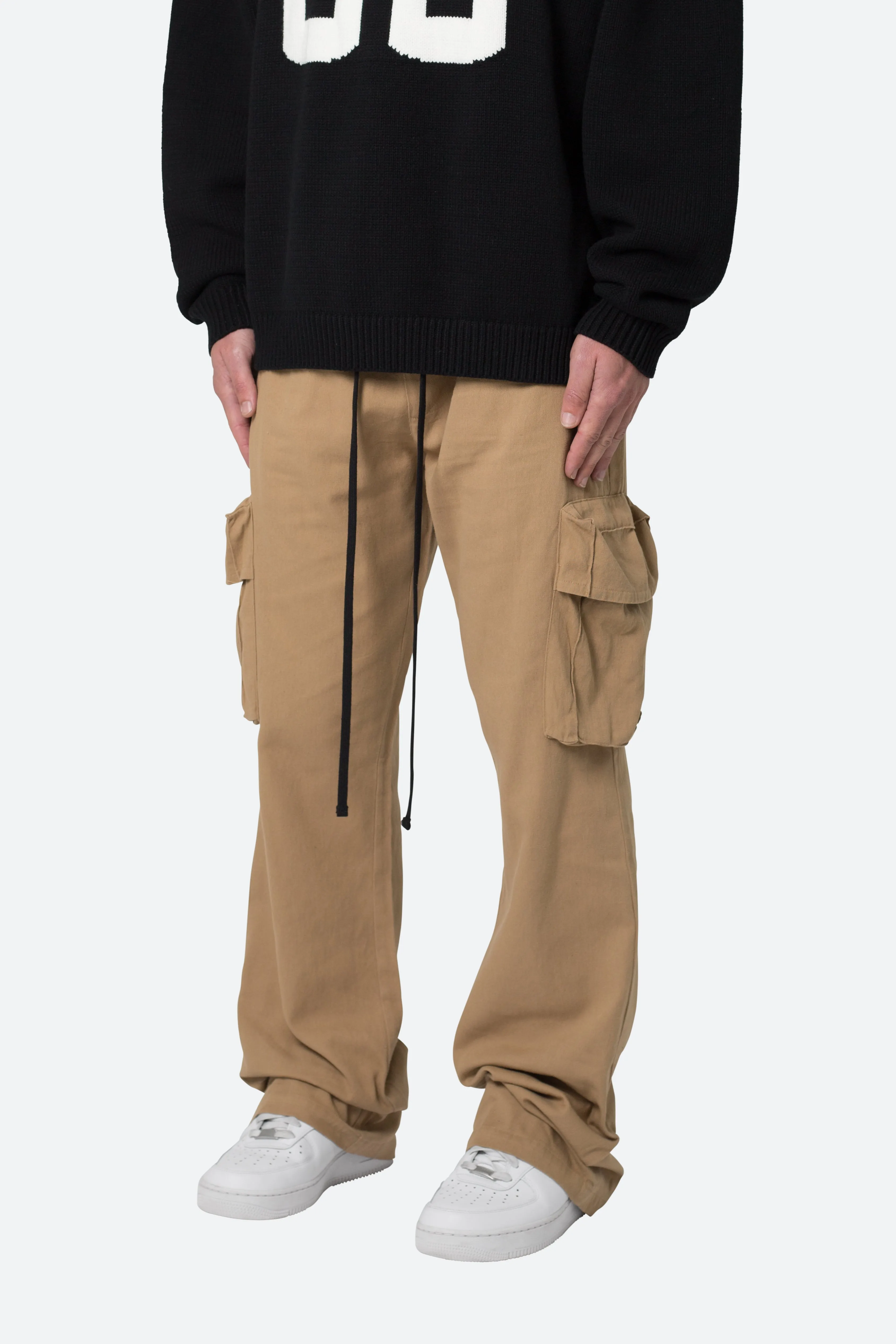 Drawcord Flare Cargo Pants - Khaki