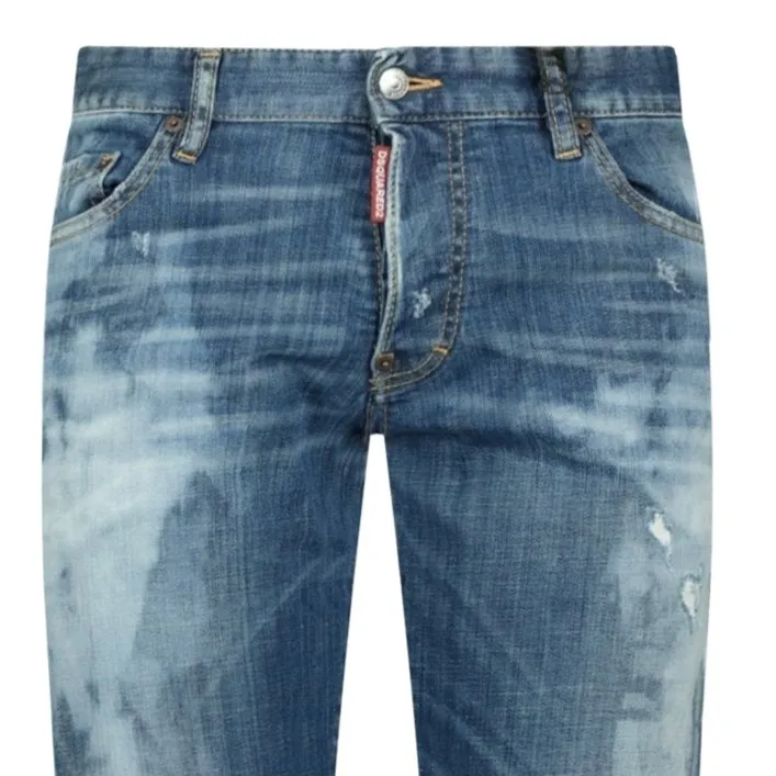 DSQUARED2 'Skater' Jeans Distressed Stitch Paint Splatter Blue