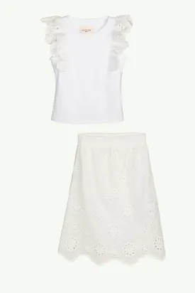 Halima White Eyelet Top & Skirt Set (Girls)