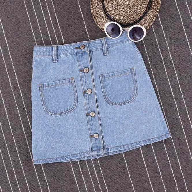 High Waist Denim Pocket Mini Skirt