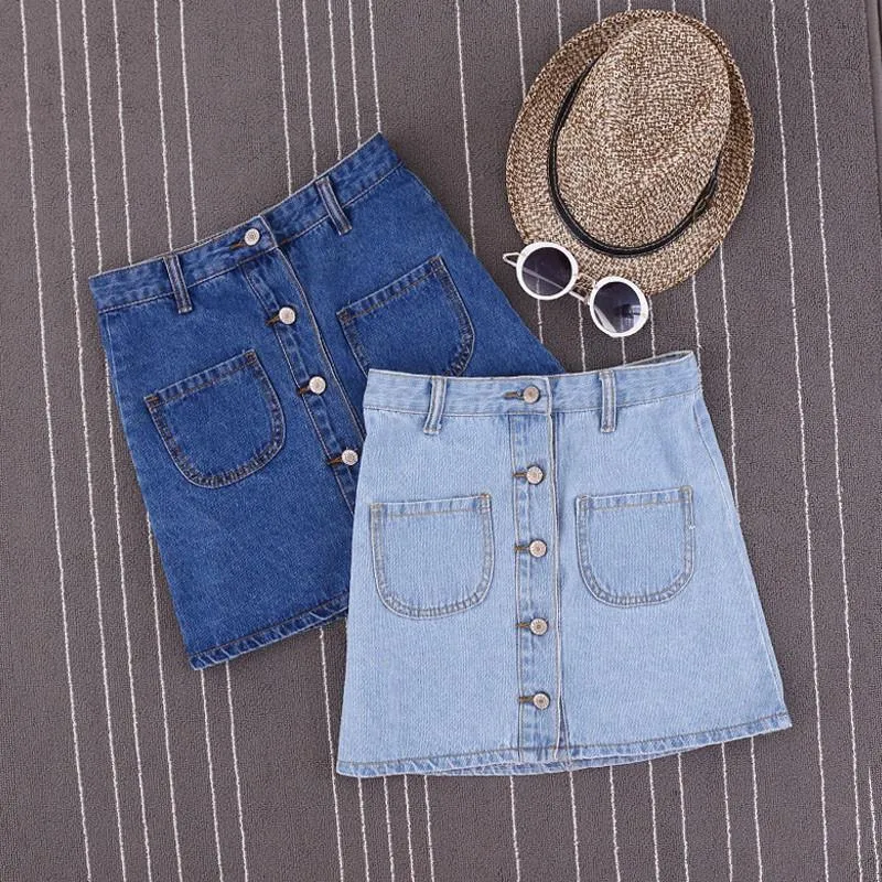 High Waist Denim Pocket Mini Skirt