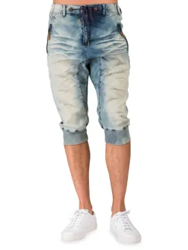 Level 7 Jeans Relaxed Bleach Denim Shorts in Mojave Blue