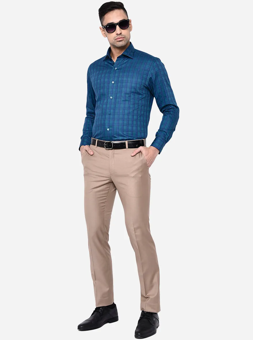 Peacock Blue Checked Slim Fit Formal Shirt | Metal