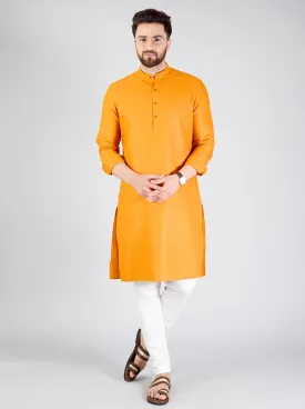 Saffron Orange Self-Textured Regular Fit Modi Kurta - Jadeblue