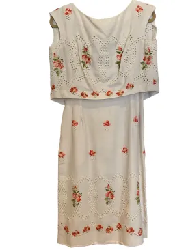 White & Floral Linen Eyelet Dress (Two pieces) by Gothé